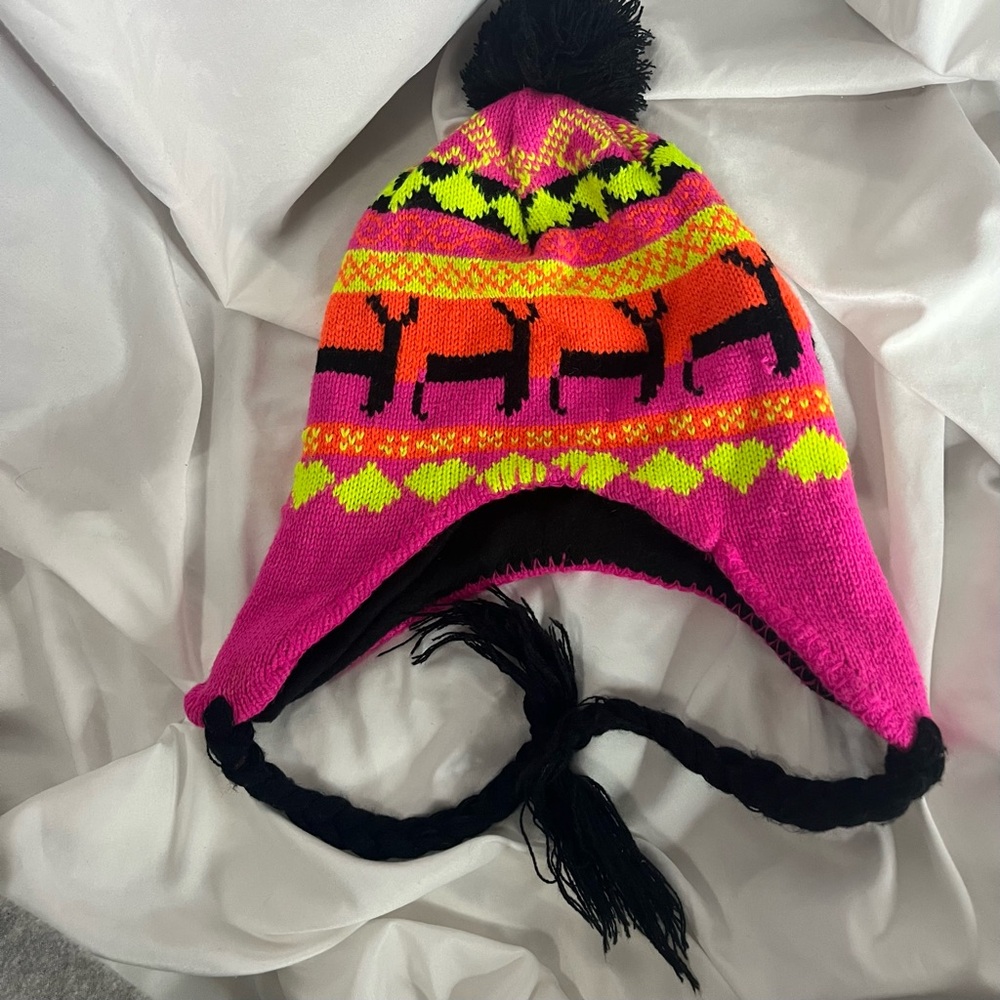 Neon Pink and Orange Earflap Hat